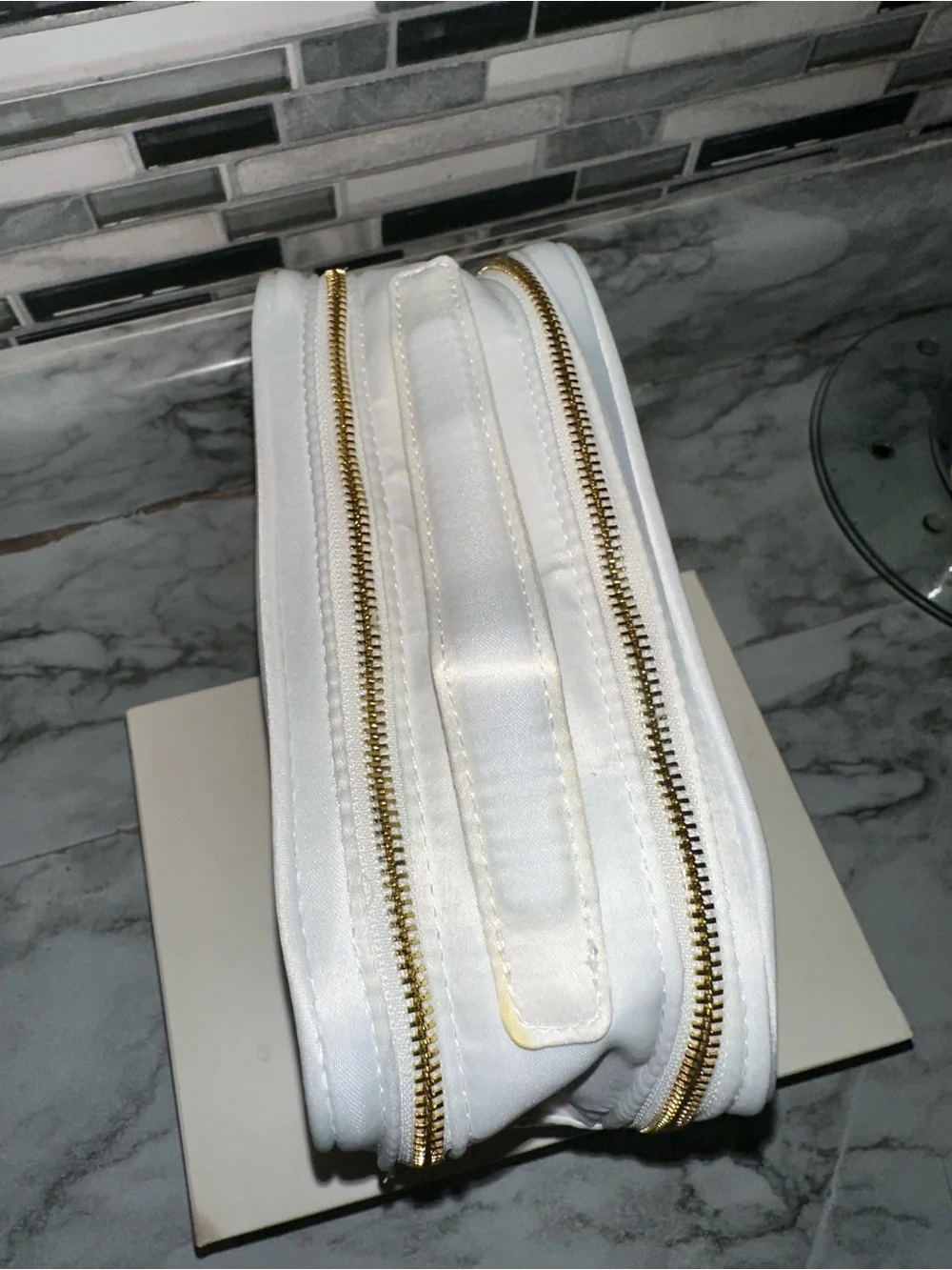 Prada White La Femme Milano Cosmetic Pouch with Gold Accents